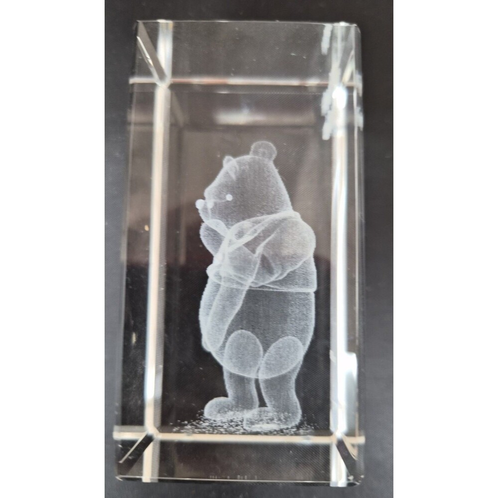 Vintage Disney Winnie the Pooh 3D Hologram Crystal Paperweight Little Brain